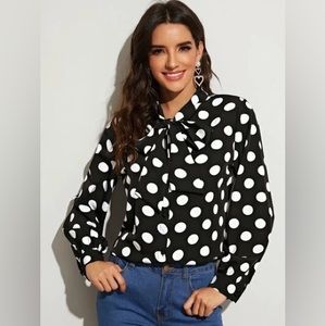 Shein Polka Dot Tie Neck Blouse
